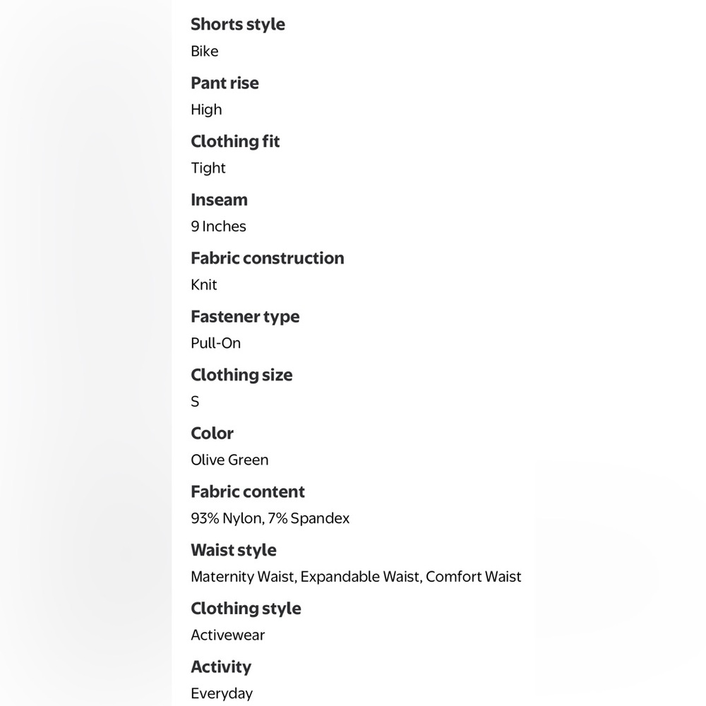 Time & Tru Maternity Bike Shorts Olive Green High Waist Size S NWT - Picture 5 of 7